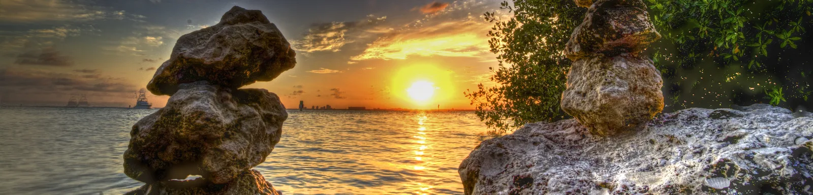 Sunset over the water from the Key Biscayne shore